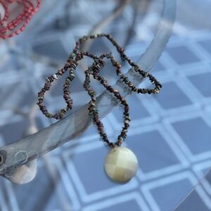 Boho-chic multi-coloured beaded necklace, with stone bids & pendant